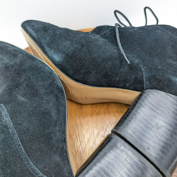 French Connection Dinah Ankle Booties 10 41 Black Suede Lace Up Block Heel Goth - Picture 10 of 13